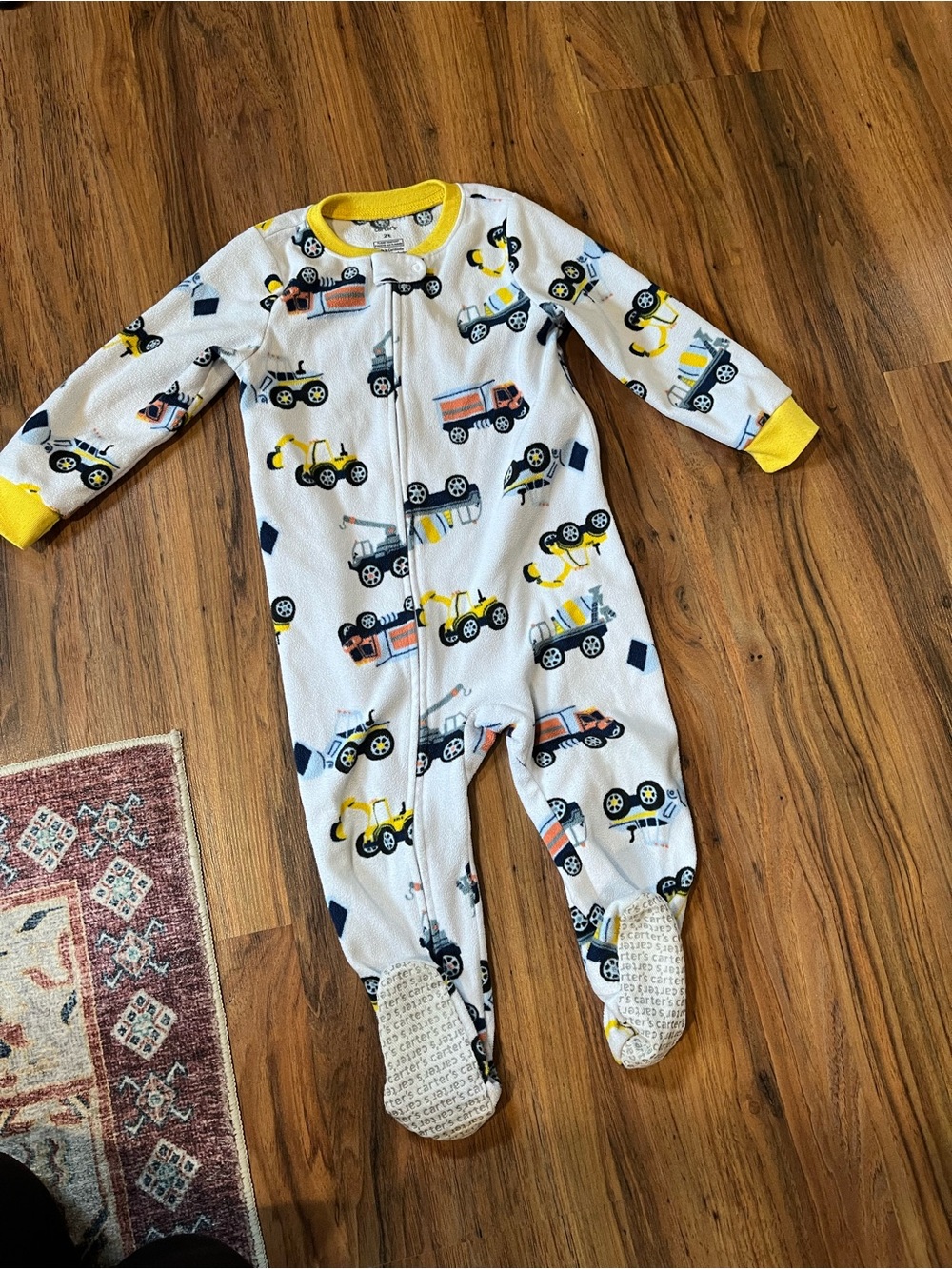 3/$10 Kids White & Yellow Vehicle Print One-Piece Pajamas